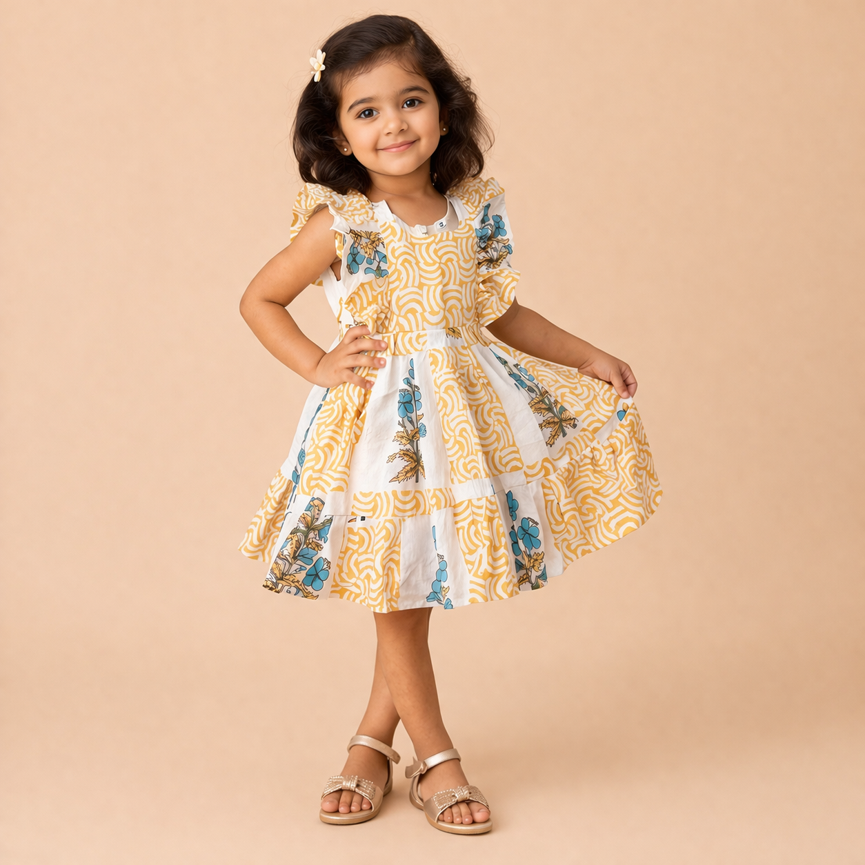 Sunny Bloom Cotton Flutter Sleeve Frock for Girls