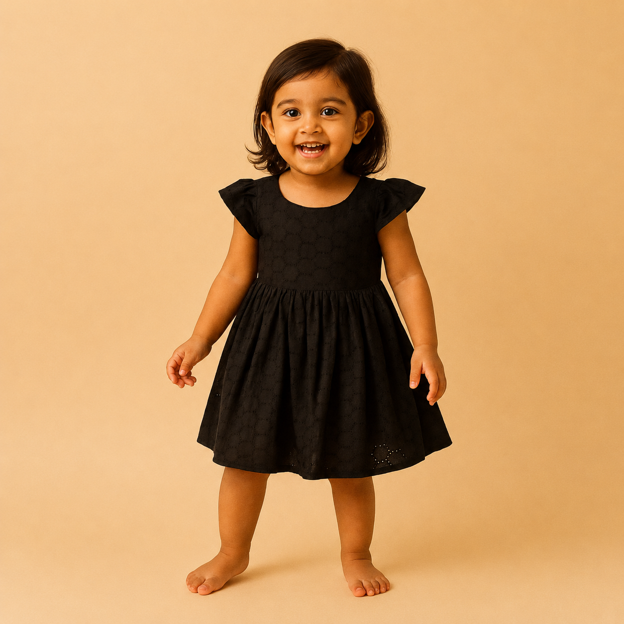 Premium Black Hakoba Cotton Dress for Girls