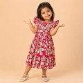 Pink Floral Kalamkari Cotton Frock for Girls
