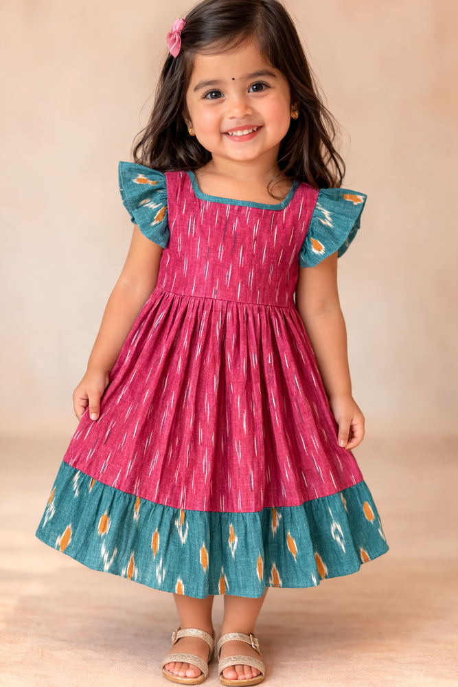 Pink Ikat Cotton Dress for Girls