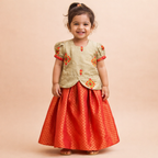Traditional Gold & Red Banaras Lehenga Set for Girls