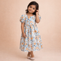 White Floral Georgette Puff Sleeve Dress for Girls
