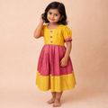 Festive Yellow & Pink Brocade Pattu Frock for Girls