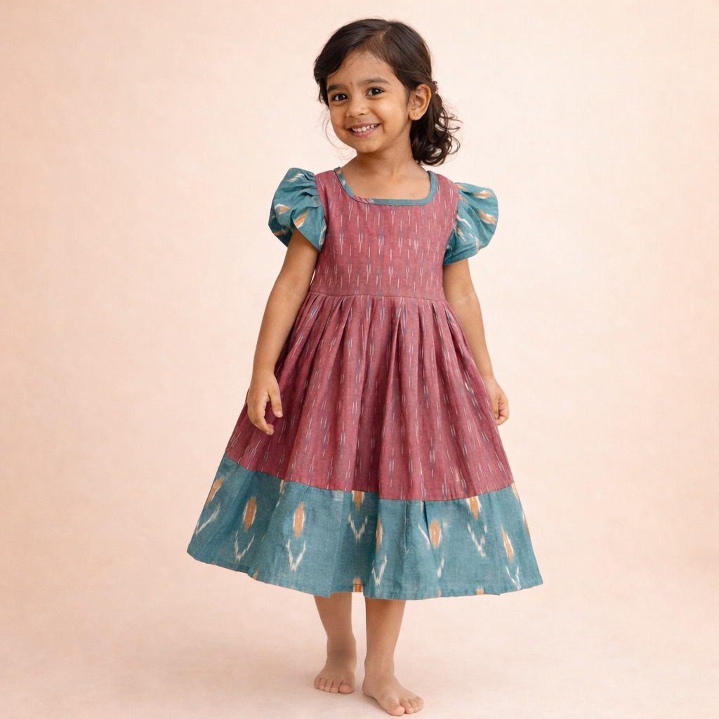 Pink Ikat Cotton Dress for Girls