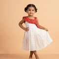 One-Shoulder Ruffle Flared Sleeveless Frock in White & Crimson Red