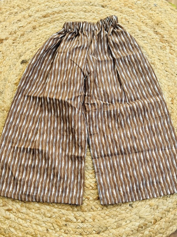 Girls Brown Rayon Co-Ord Set with Floral Tunic and Palazzo Pants