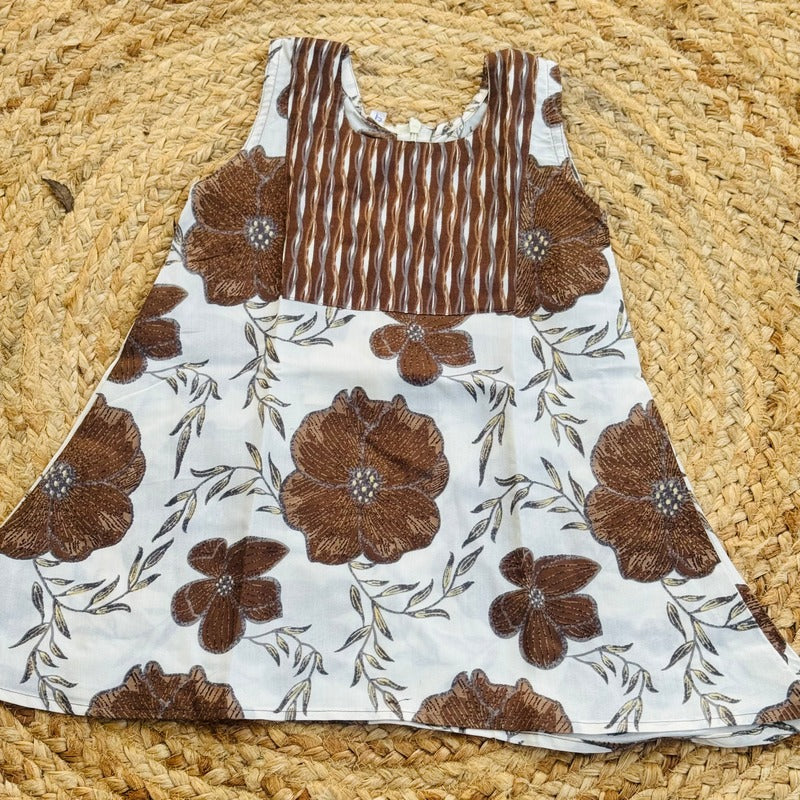 Girls Brown Rayon Co-Ord Set with Floral Tunic and Palazzo Pants