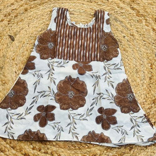Girls Brown Rayon Co-Ord Set with Floral Tunic and Palazzo Pants