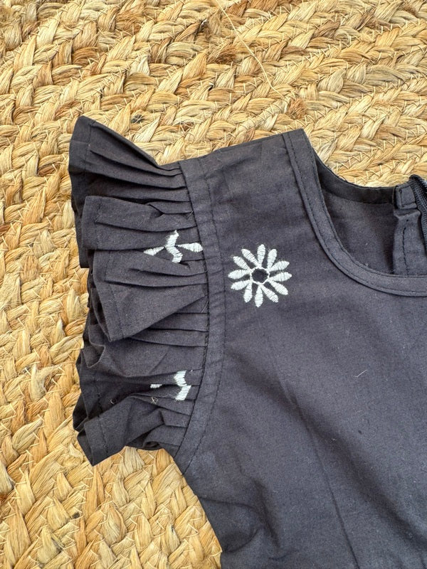 Black Cotton Embroidered Kids Frock