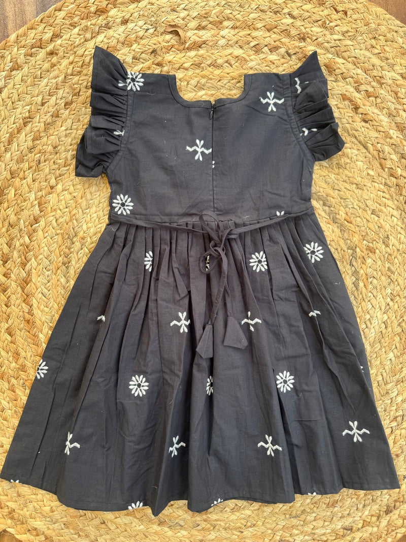 Black Cotton Embroidered Kids Frock