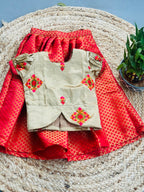 Traditional Gold & Red Banaras Lehenga Set for Girls