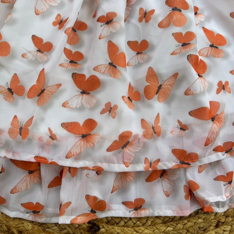 Girls Orange Butterfly Georgette Dress
