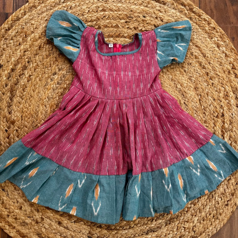 Pink Ikat Cotton Dress for Girls