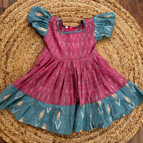 Pink Ikat Cotton Dress for Girls