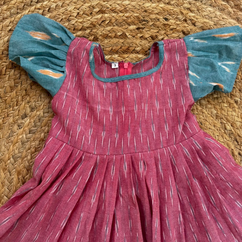 Pink Ikat Cotton Dress for Girls