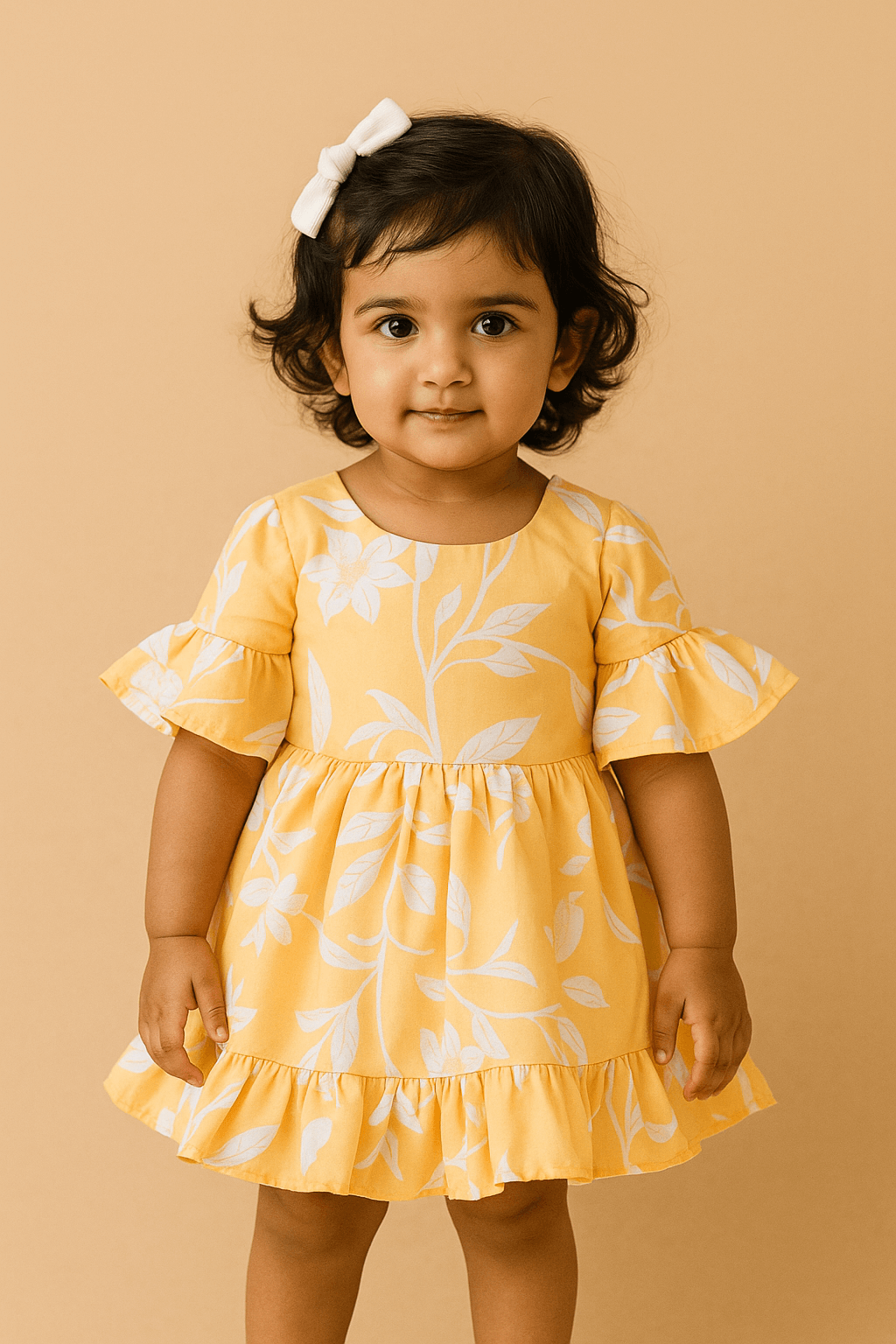 Floral Yellow Dress with Frill Sleeves