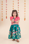 Pichwai Dress Set for Girls - Green Frock with Pink Blouse