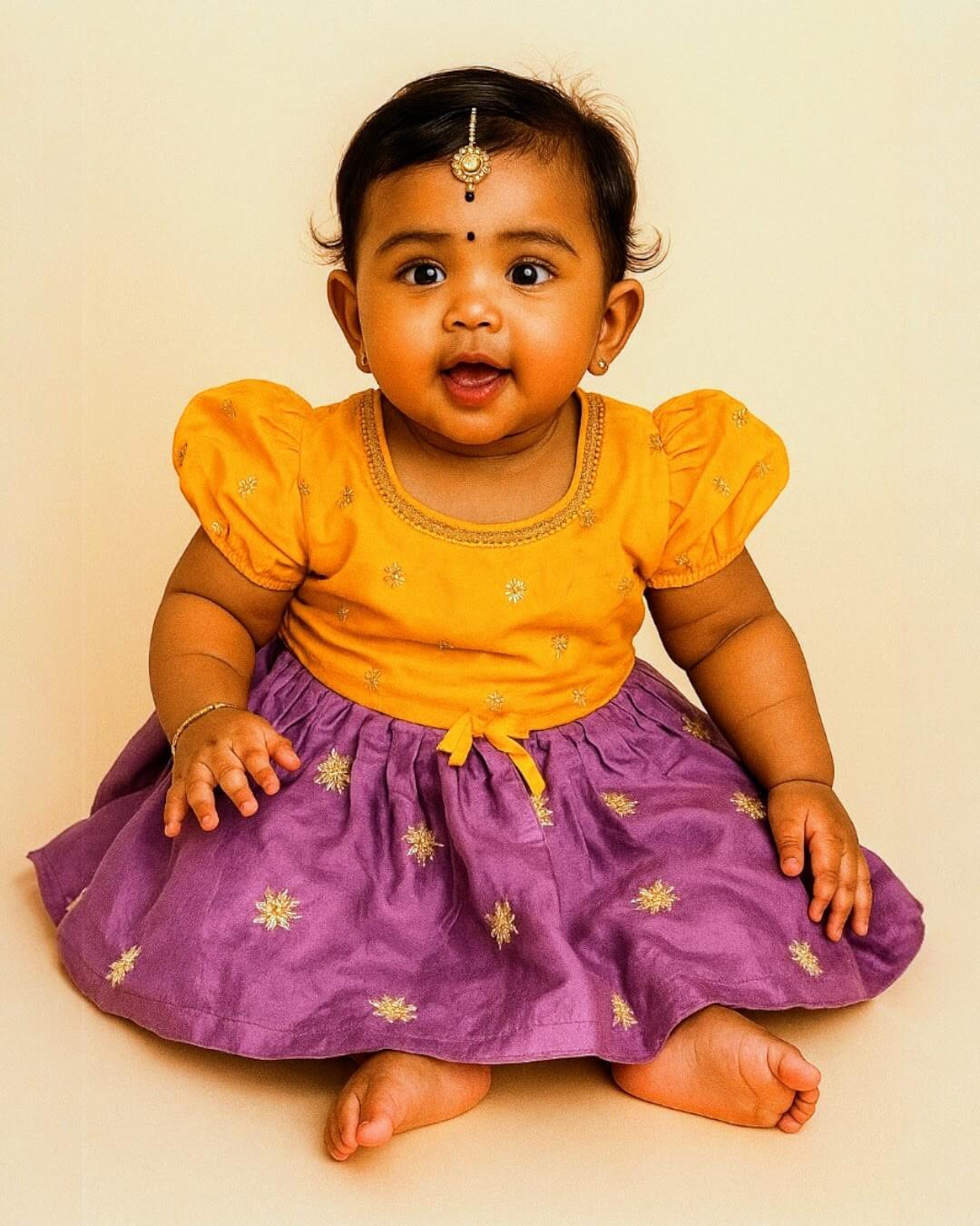 Baby Girl Yellow & Purple Ethnic Dress