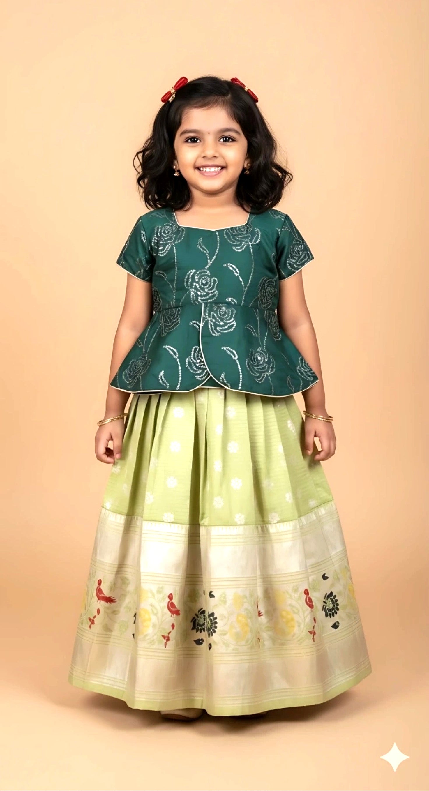 Girls Designer Paithani Lehenga with Sequin Embroidered Georgette Top --