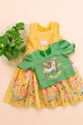 Pichwai Dress Set for Girls – Yellow Frock with Green Blouse