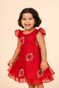 Designer Red Dress for Baby Girls with Floral Sequin Work