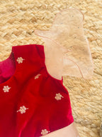 Elegant Maroon Velvet and Beige Organza Party Dress for Baby Girls