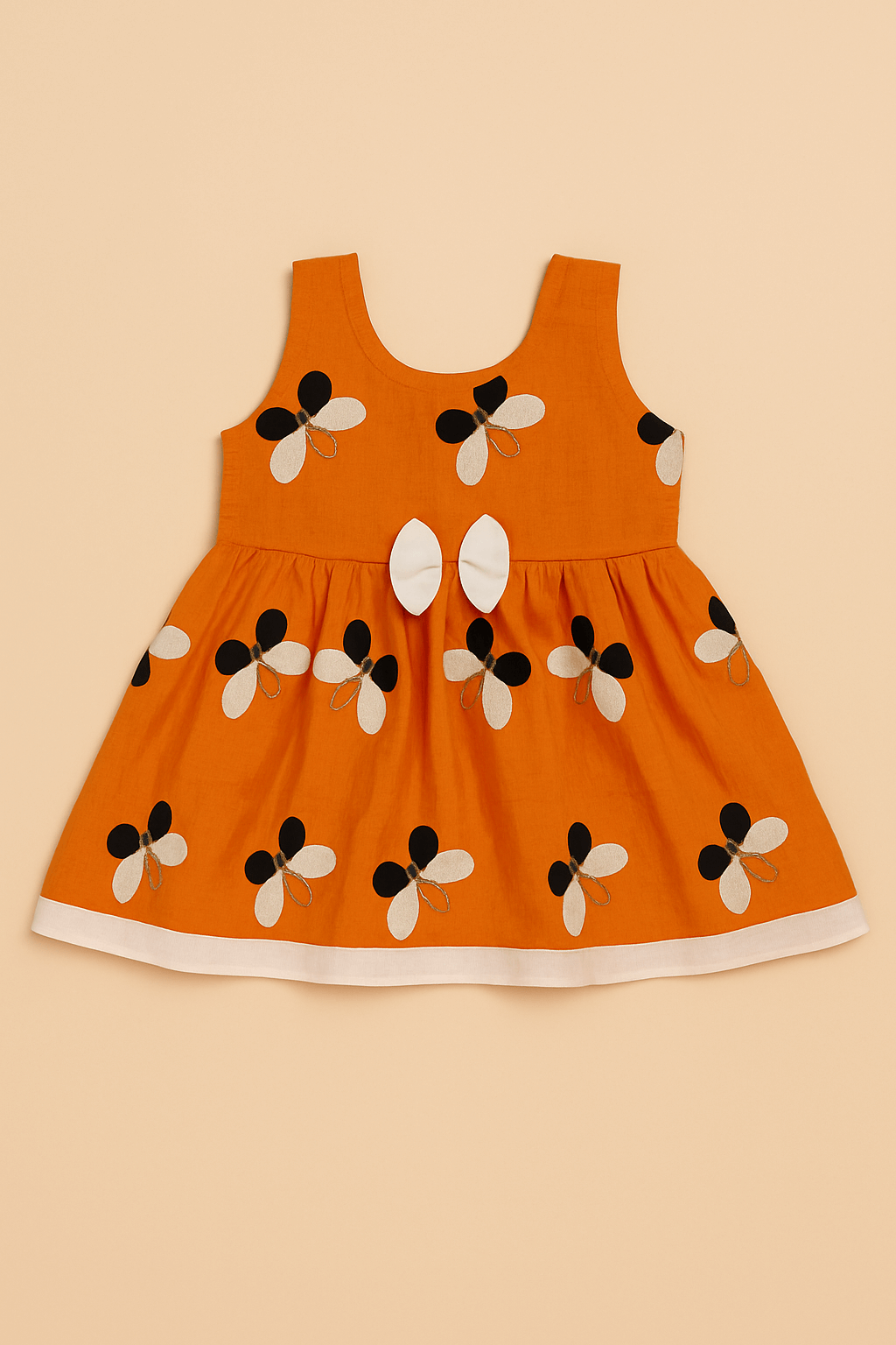 Cute Butterfly Print Orange Baby Frock