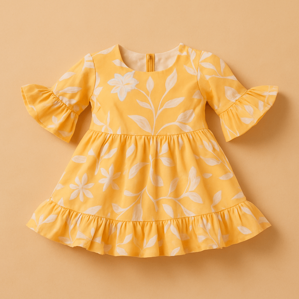 Floral Yellow Dress with Frill Sleeves