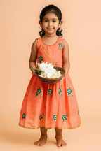 Elegant Peach Party Dress for Girls with Floral Details