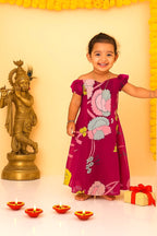 Purple Dola Silk Festive Frock for Girls | Stylish Ethnic Kidswear