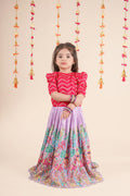 Purple Pichwai Printed Lehenga with Pink Puff Sleeve Blouse