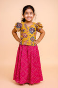 Kids Traditional Bandhani Skirt with Mustard Floral Top – Girls Ethnic Wear