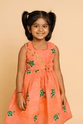 Elegant Peach Party Dress for Girls with Floral Details