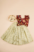 Festive Maroon & Cream Kids Lehenga Set