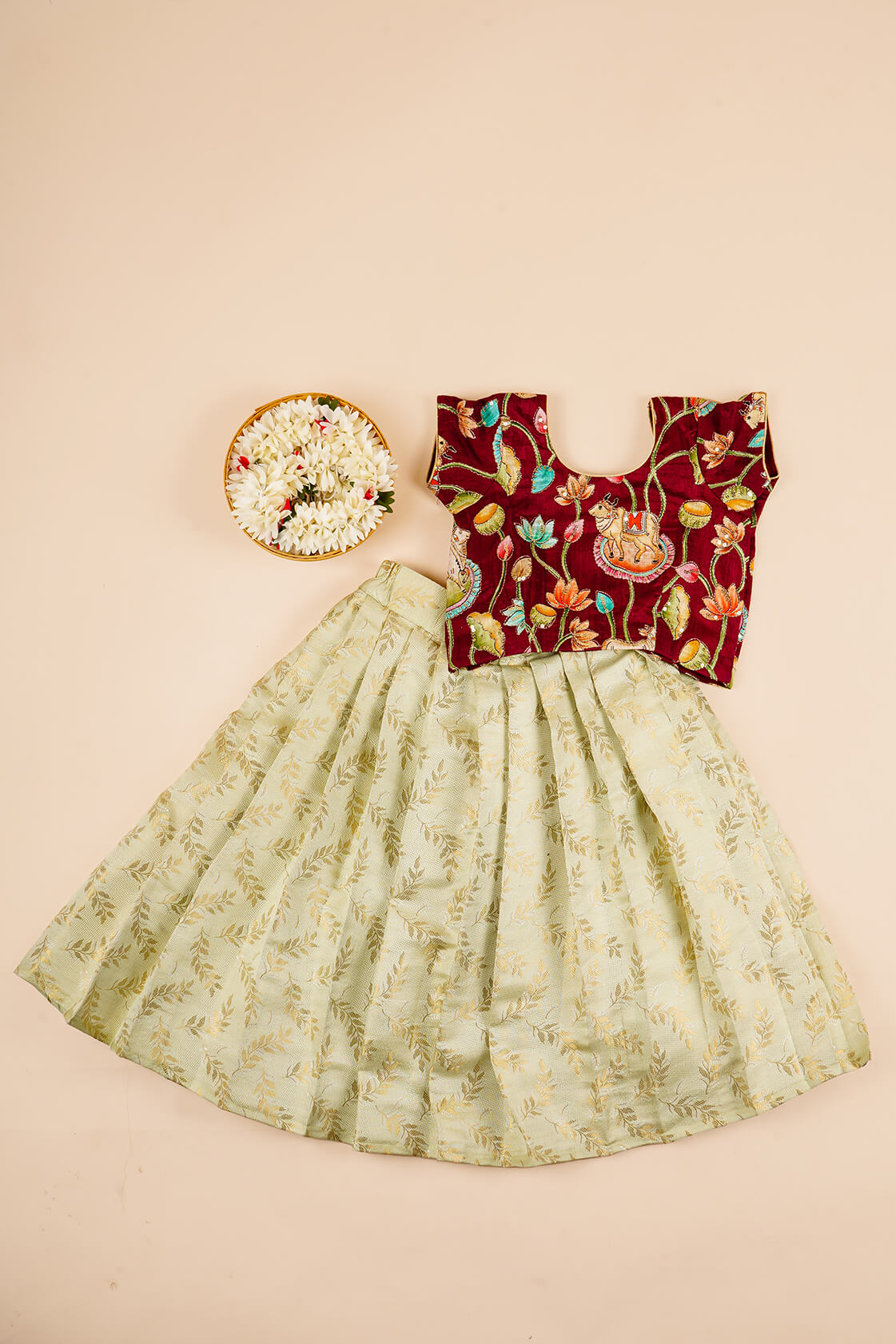 Festive Maroon & Cream Kids' Lehenga Set